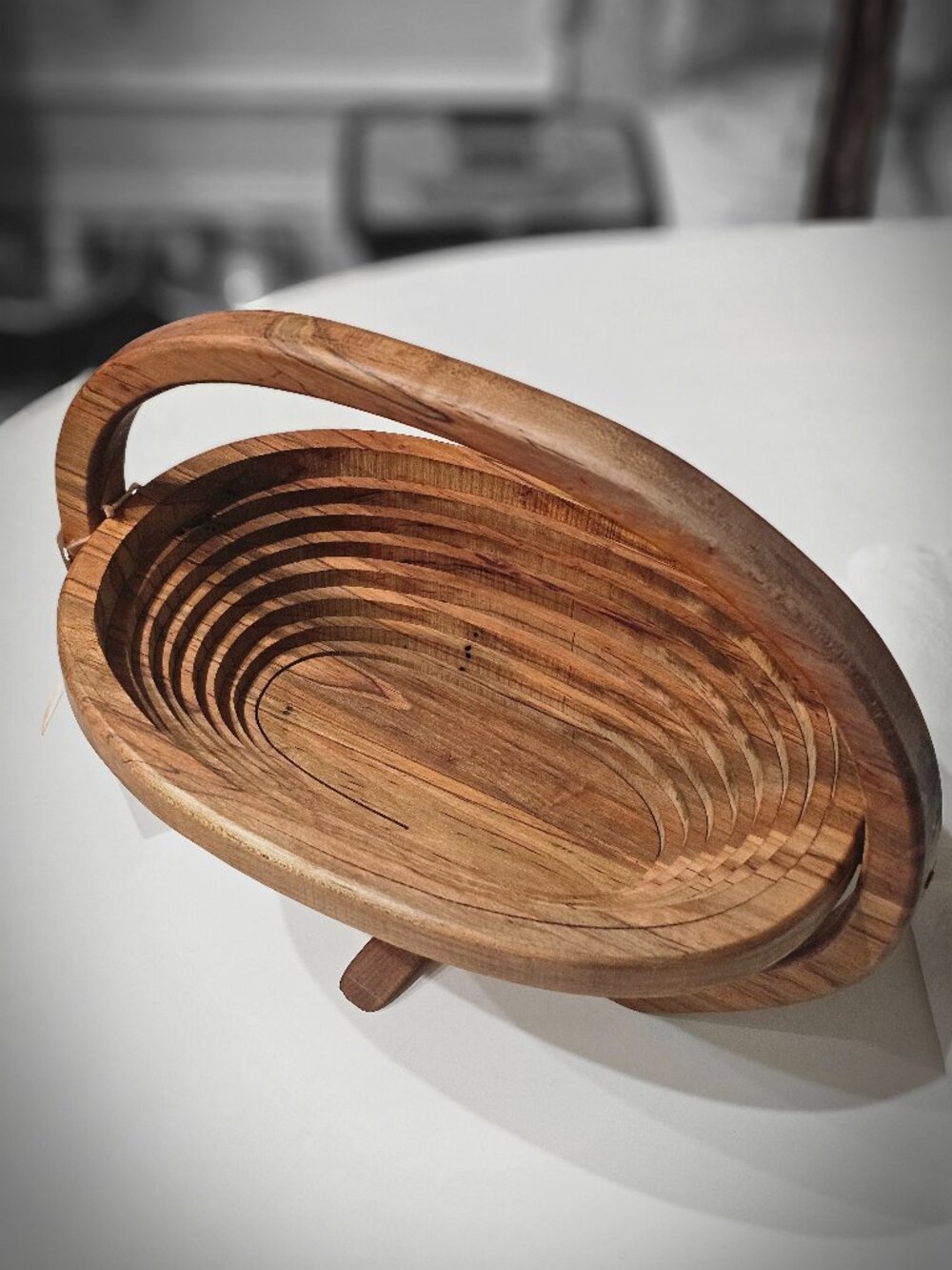 Vintage Style Wooden Oval Serving Bowl with Arched Handle MCM Scandinavian Decor